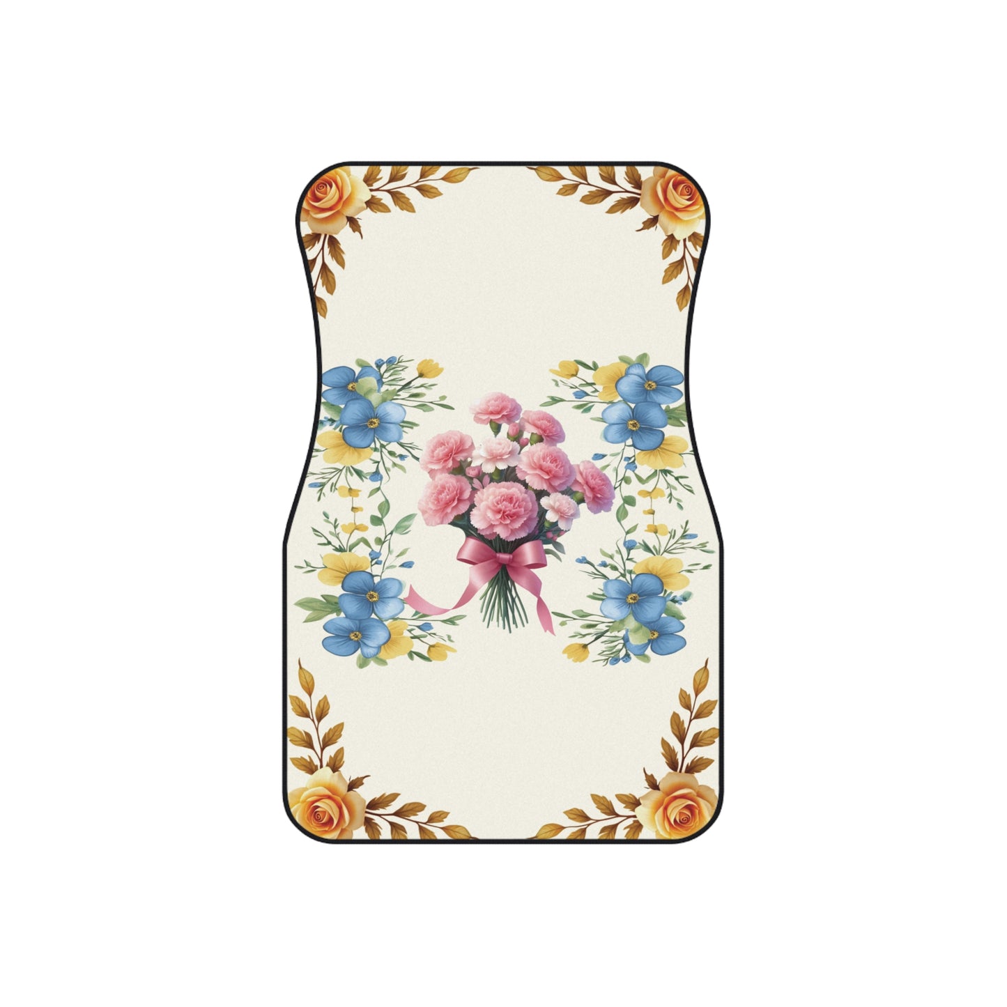 Flowers Colorful Gold Blue Car Floor Mats – 2-Piece Front Set, Durable & Stylish, Universal Fit