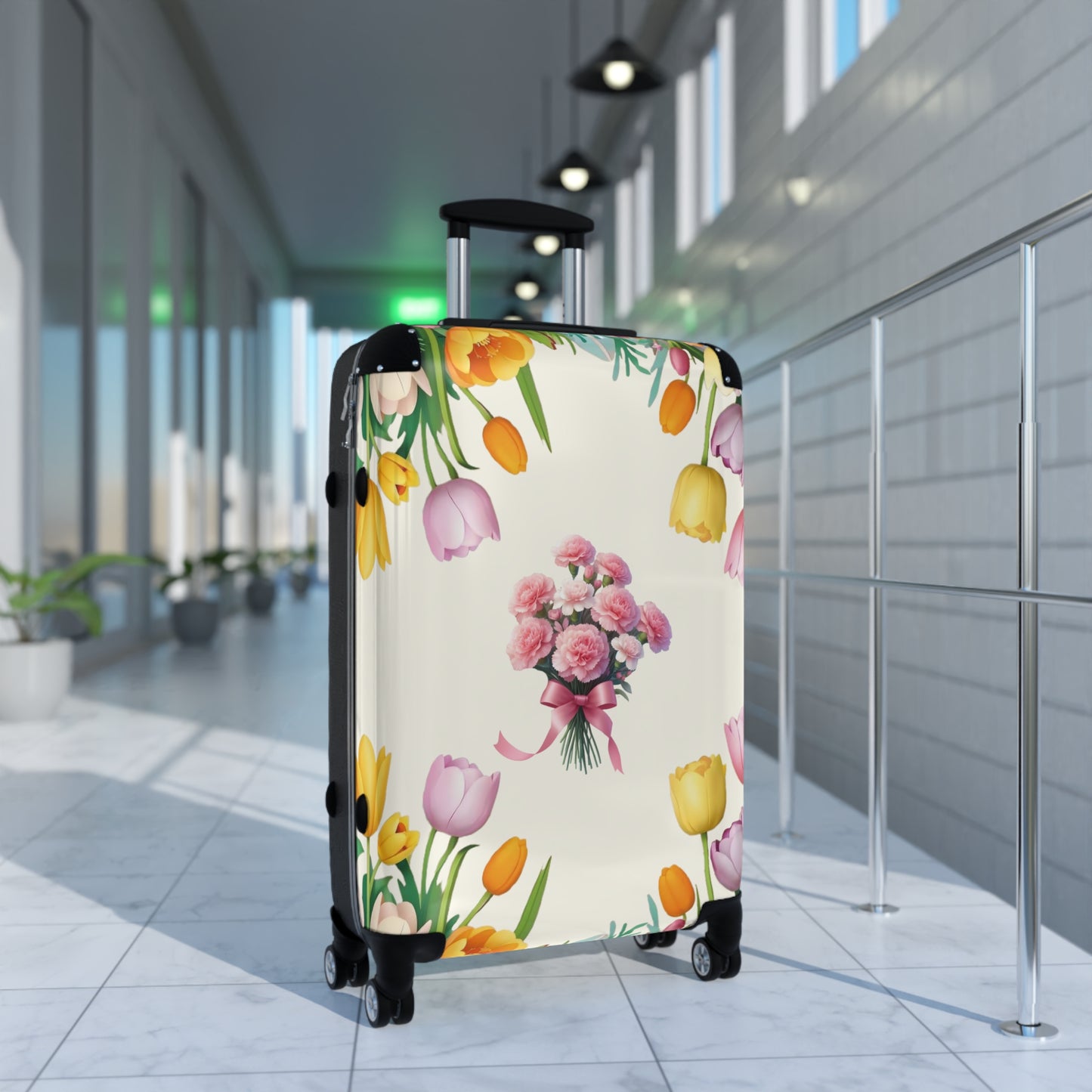 Nature Flowers Pink Rose Tulips Background Art Carry-On Suitcase - Stylish Luggage for Travelers