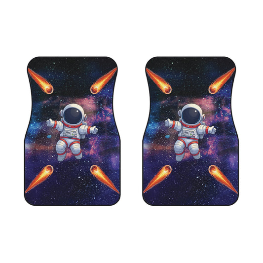 Space Astronaut Fiery Cosmic Car Floor Mats – 2-Piece Front Set, Durable & Stylish, Universal Fit