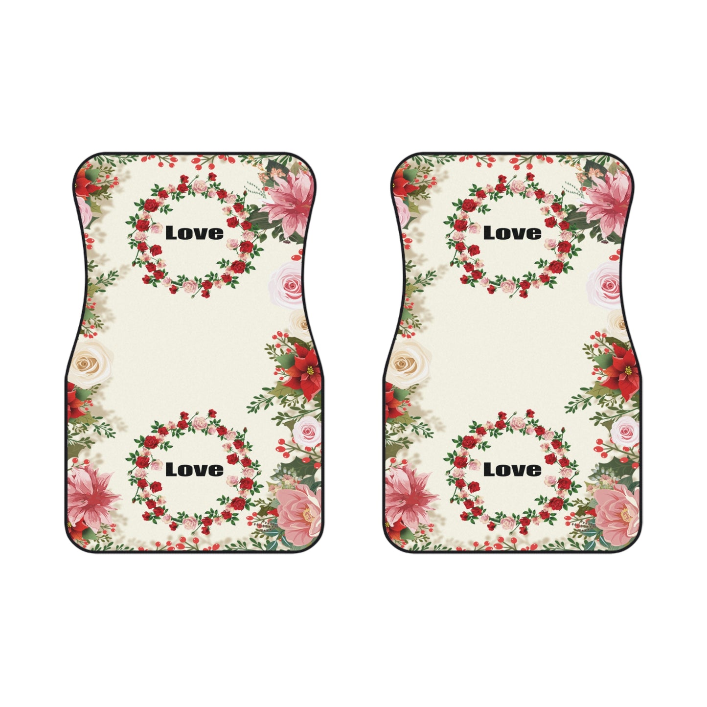 Flowers Round Flowers Love Car Floor Mats – 2-Piece Front Set, Durable & Stylish, Universal Fit