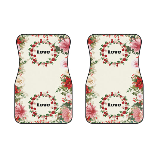 Flowers Round Flowers Love Car Floor Mats – 2-Piece Front Set, Durable & Stylish, Universal Fit