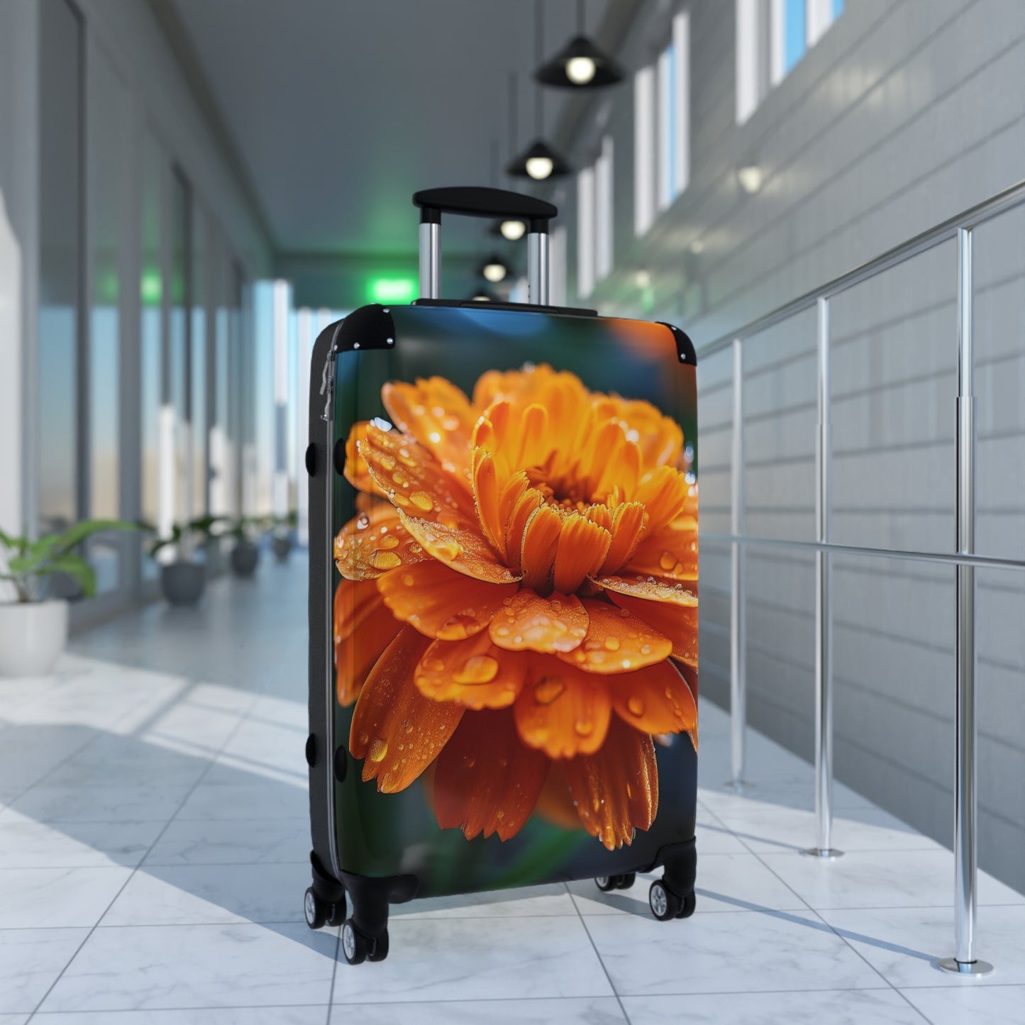 Nature Flowers Floral Orange Flower With Dew Drops Art Carry-On Suitcase - Stylish Luggage for Travelers