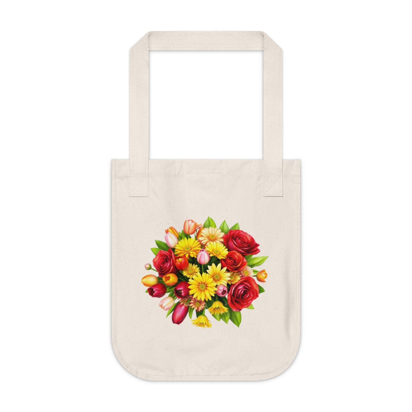 Flowers Circular Bouquet Floral Organic Canvas Tote Bag - Eco-Friendly Carryall for Everyday Use
