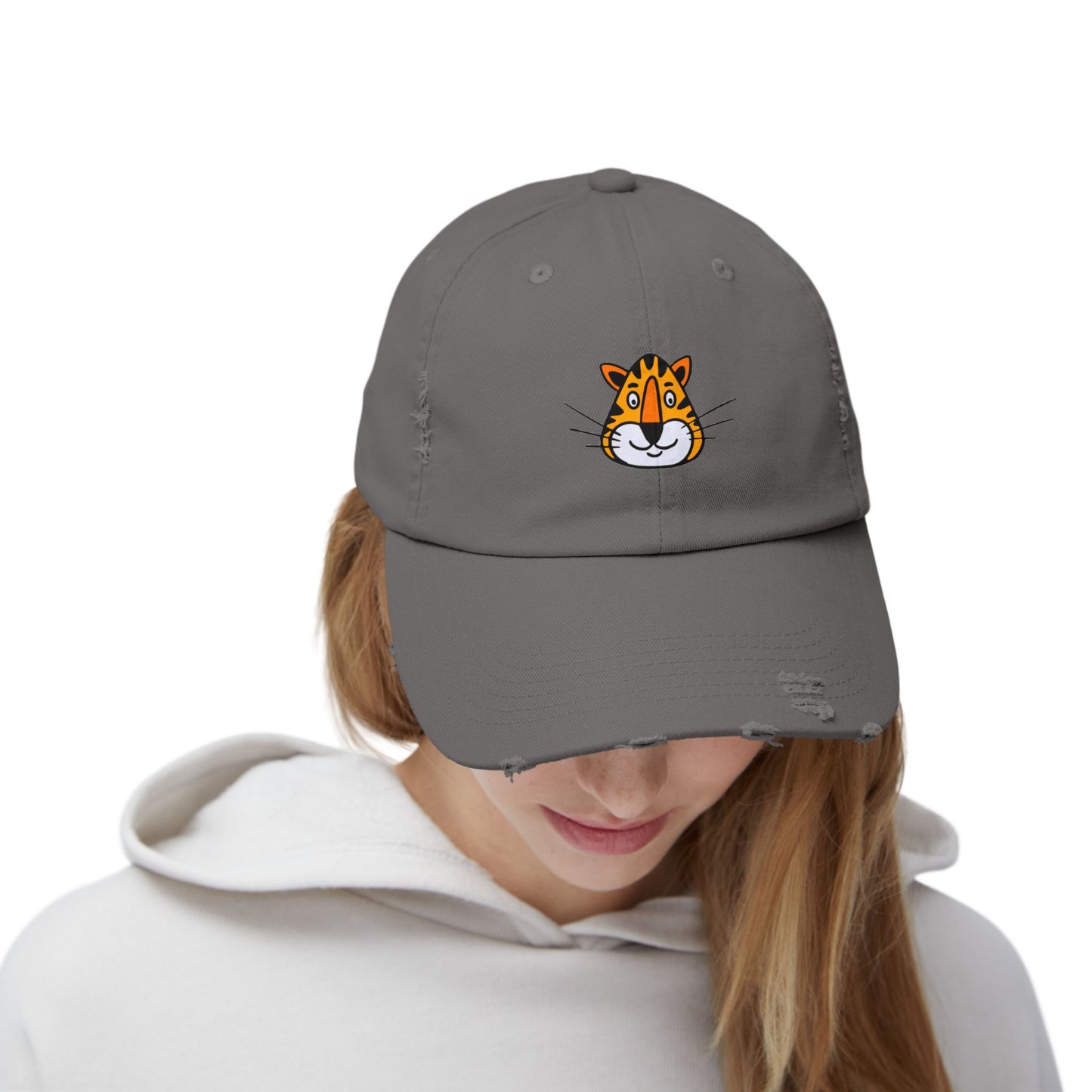 Tiger Face Vintage Distressed Dad Hat Unisex Adjustable Cotton Twill Baseball Cap for Casual Everyday Wear