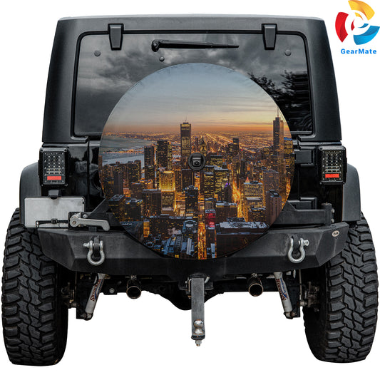 Chicago Downtown Sunset Spare Tire Cover – Premium Waterproof UV Resistant Protector
