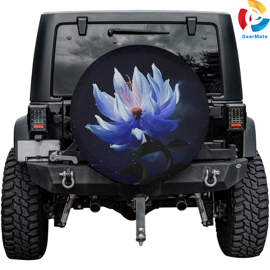 Lotus Flower Blue Spare Tire Cover – Premium Waterproof UV Resistant Protector