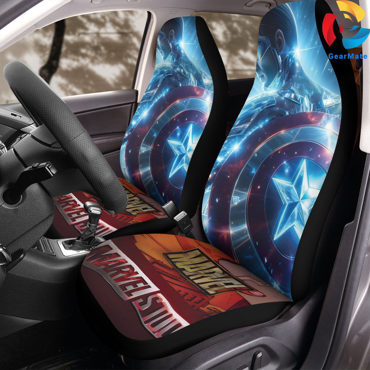 Marvel Captain America Fans Car Seat Covers – High Quality Graphic and Polar Fleece Protector Set
