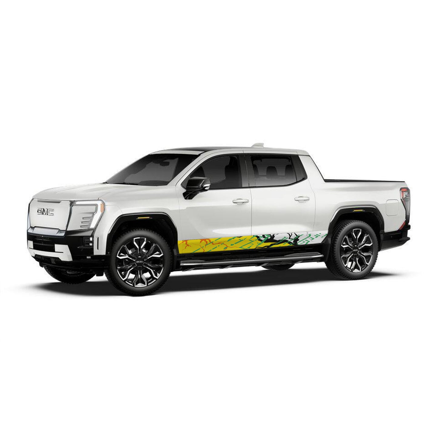 Ground Cracking Yellow Rocker Panel Graphic Decal Kit (Left & Right Sides) - High Quality Vinyl for Trucks & SUVs