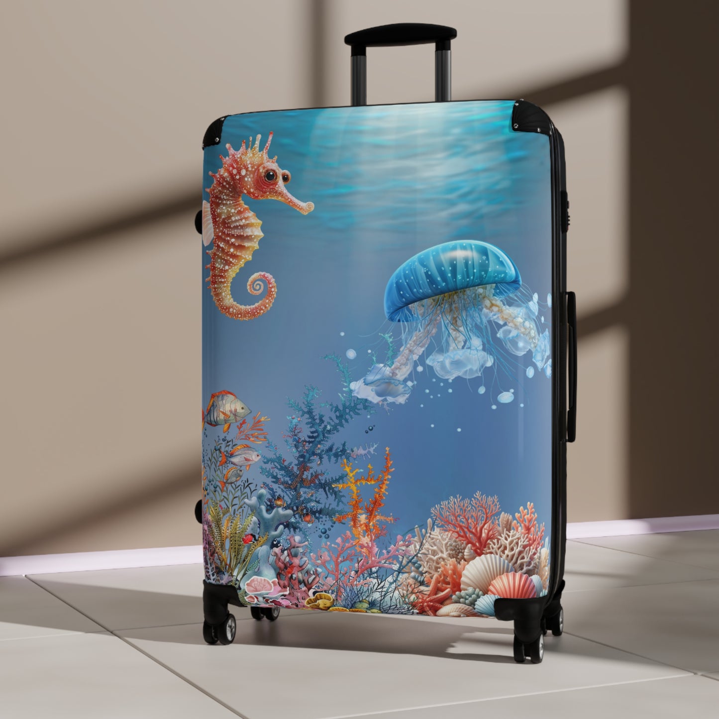 Nature Ocean Blue Jellyfish Seahorse Art Carry-On Suitcase - Stylish Luggage for Travelers