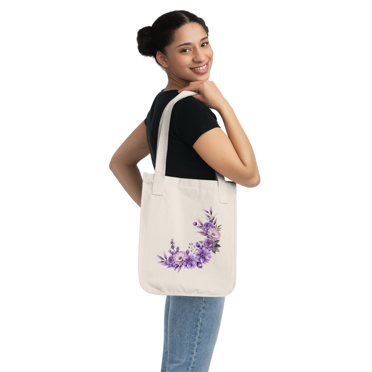 Flowers Purple Floral Organic Canvas Tote Bag - Eco-Friendly Carryall for Everyday Use