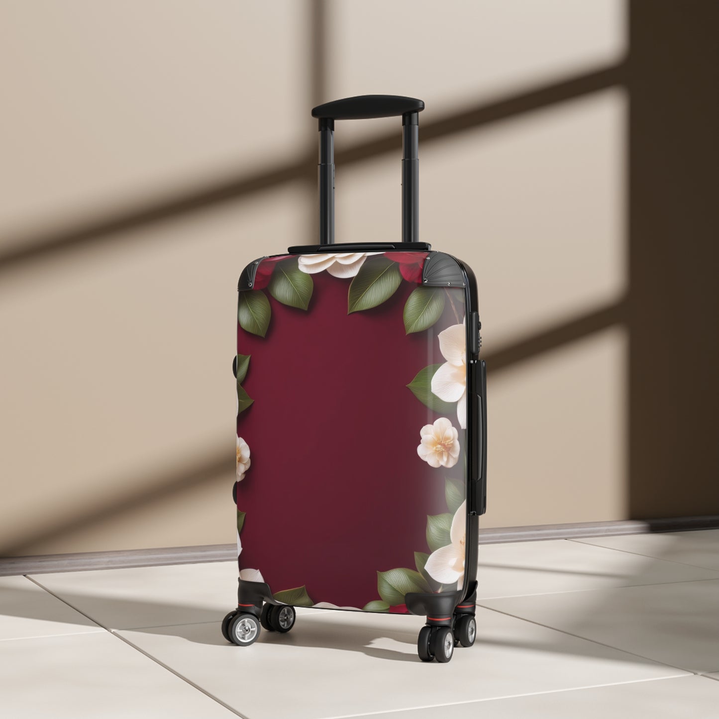 Nature Flowers Floral Red and White Art Carry-On Suitcase - Stylish Luggage for Travelers