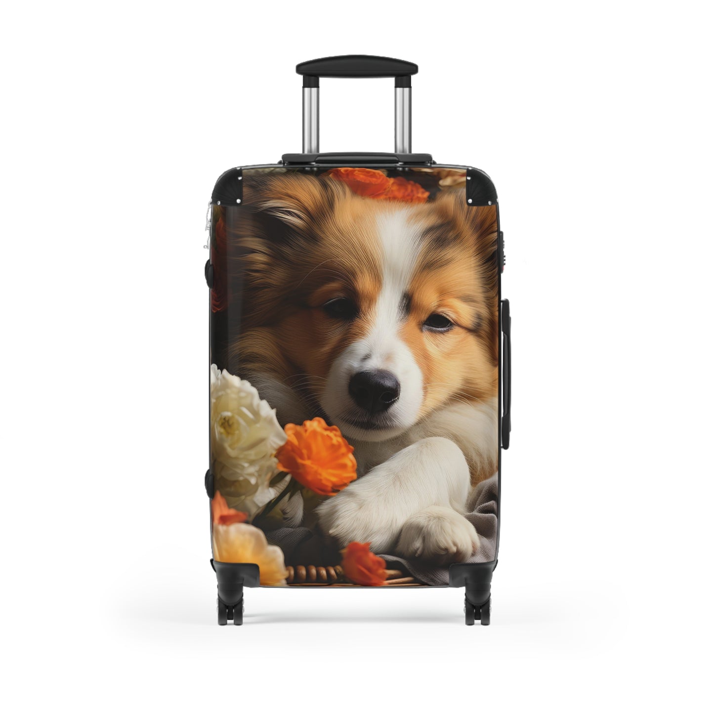 Nature Flowers Floral Cute Dog in Basket Art Carry-On Suitcase - Stylish Luggage for Travelers