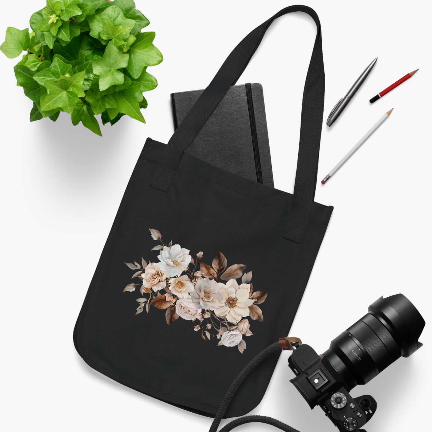 Flowers Angels Floral Organic Canvas Tote Bag - Eco-Friendly Carryall for Everyday Use