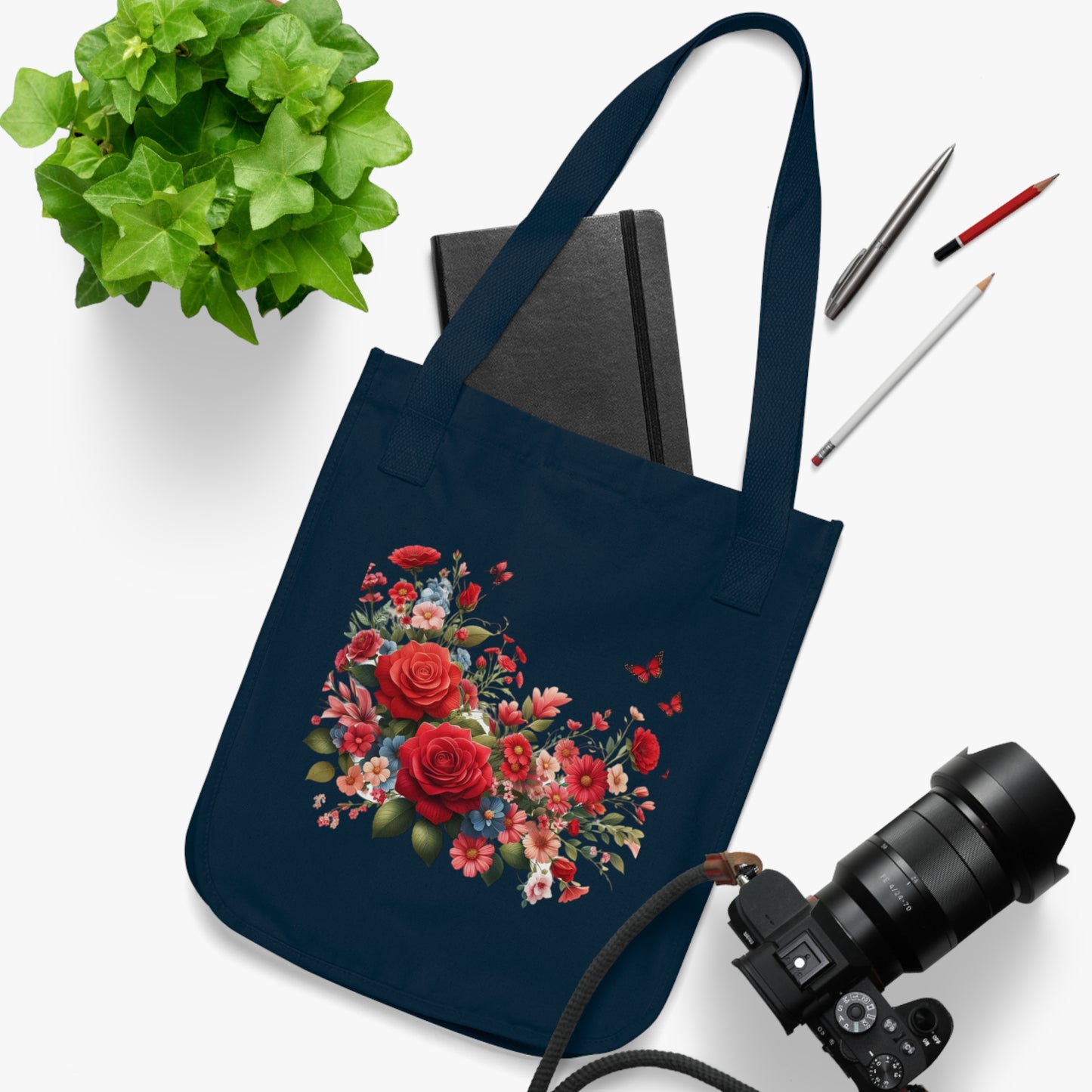 Flowers Red Rose Floral Organic Canvas Tote Bag - Eco-Friendly Carryall for Everyday Use