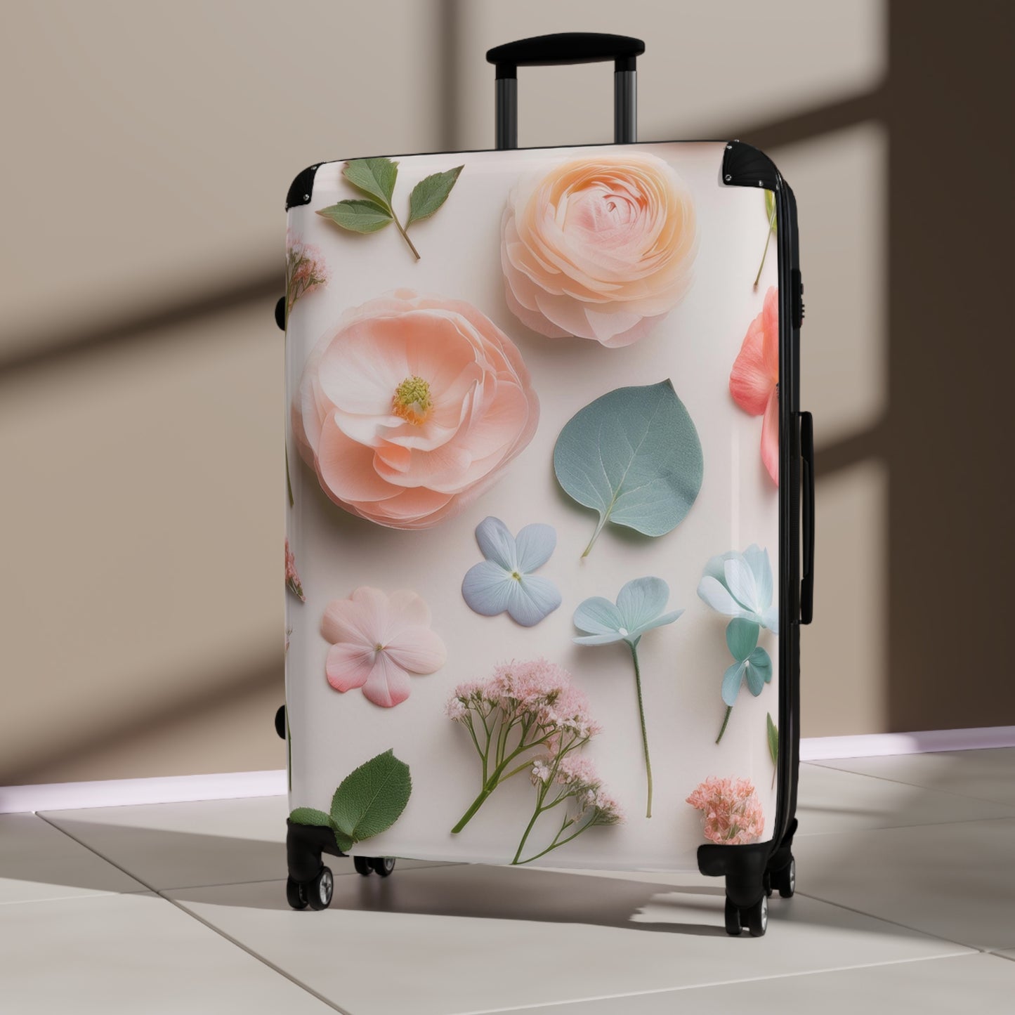 Nature Flowers Floral Pink On White Art Carry-On Suitcase - Stylish Luggage for Travelers