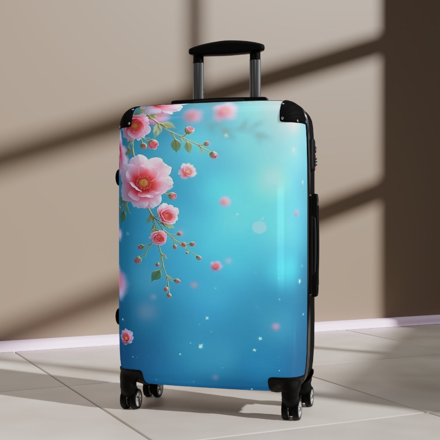 Nature Flowers Floral Blue Background Art Carry-On Suitcase - Stylish Luggage for Travelers