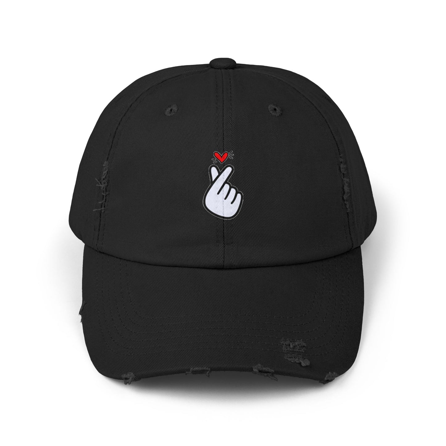 Heart Gesture Vintage Distressed Dad Hat Unisex Adjustable Cotton Twill Baseball Cap for Casual Everyday Wear