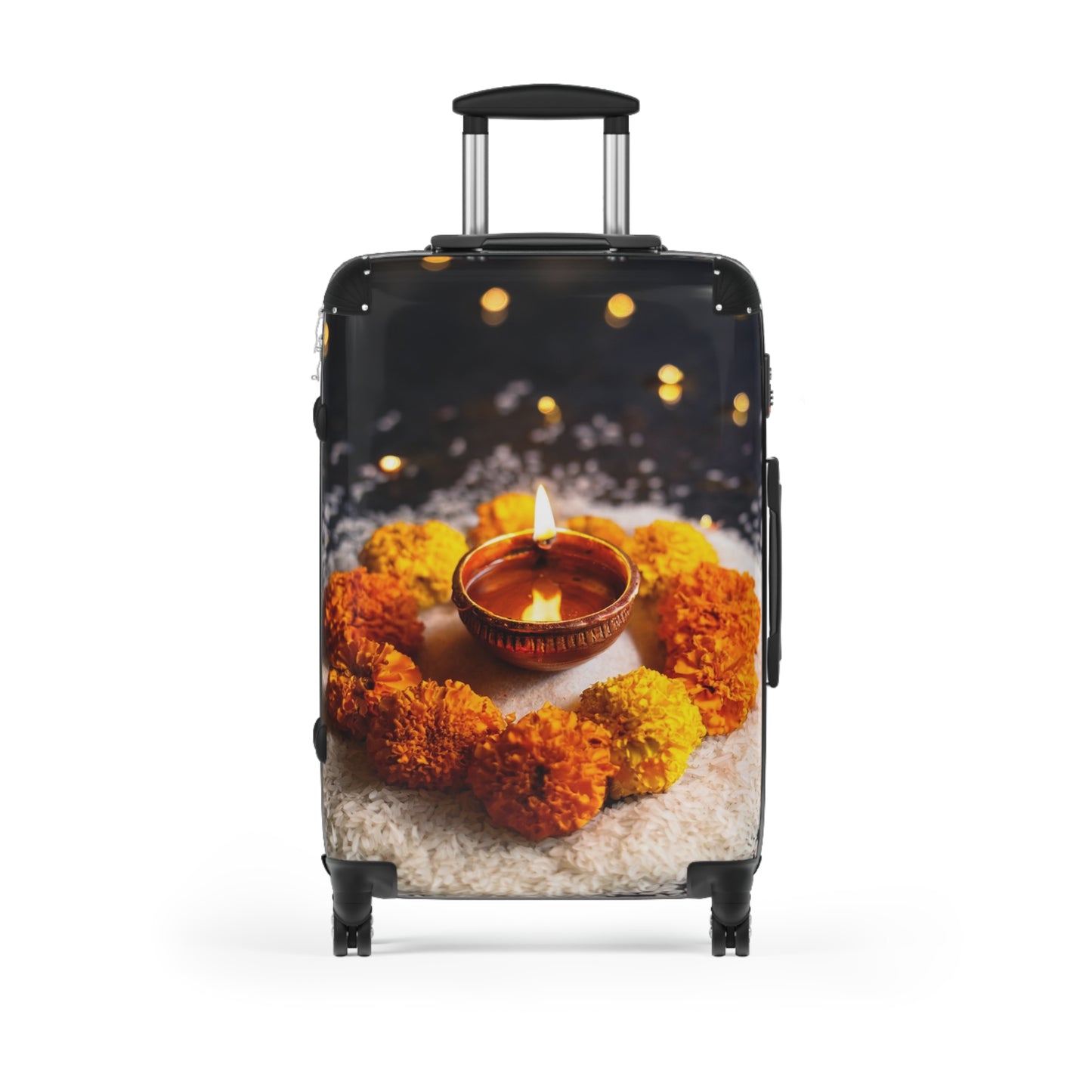 Nature Flowers Floral Lit Diya Surrounded Art Carry-On Suitcase - Stylish Luggage for Travelers