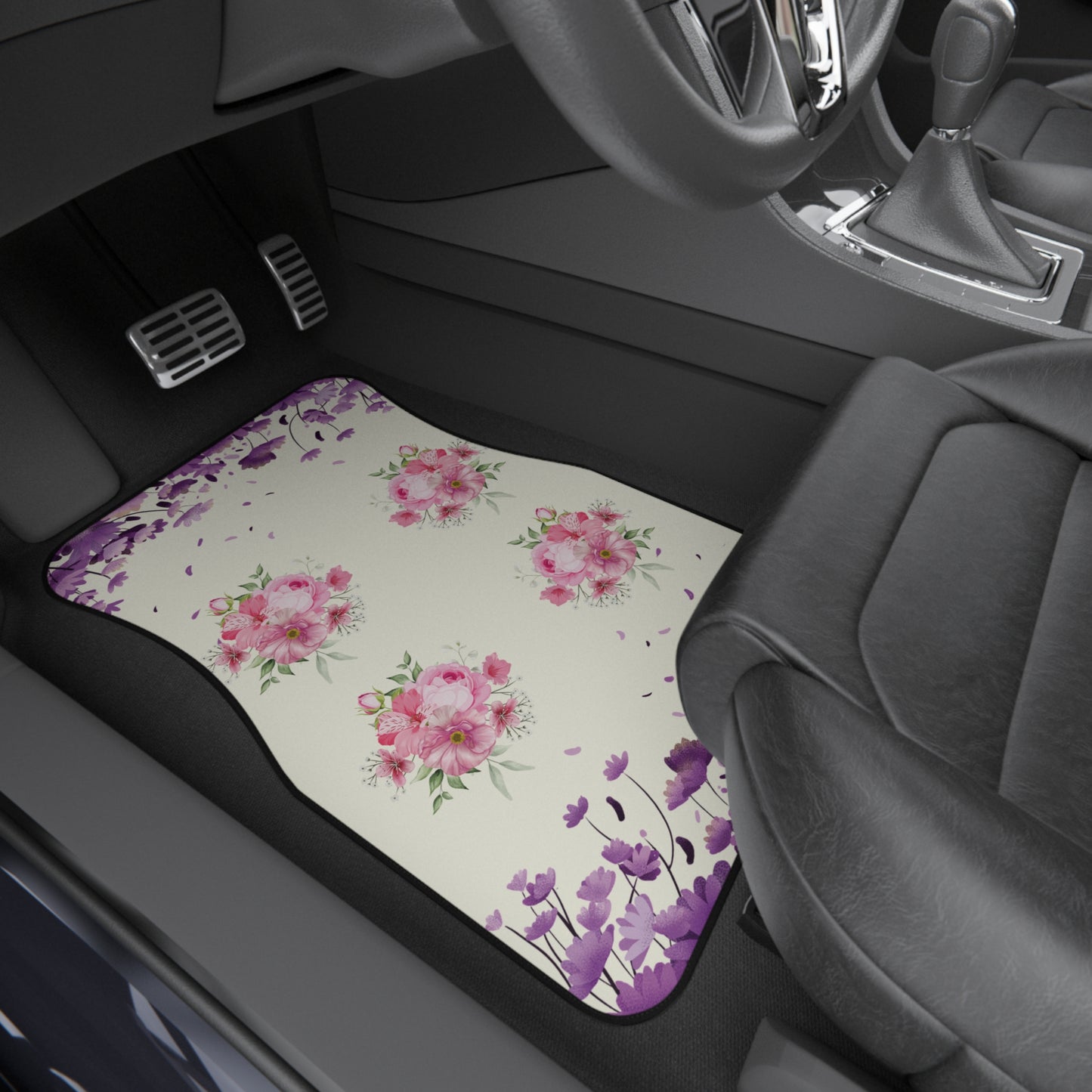 Flowers Purple Flowers Car Floor Mats – 2-Piece Front Set, Durable & Stylish, Universal Fit