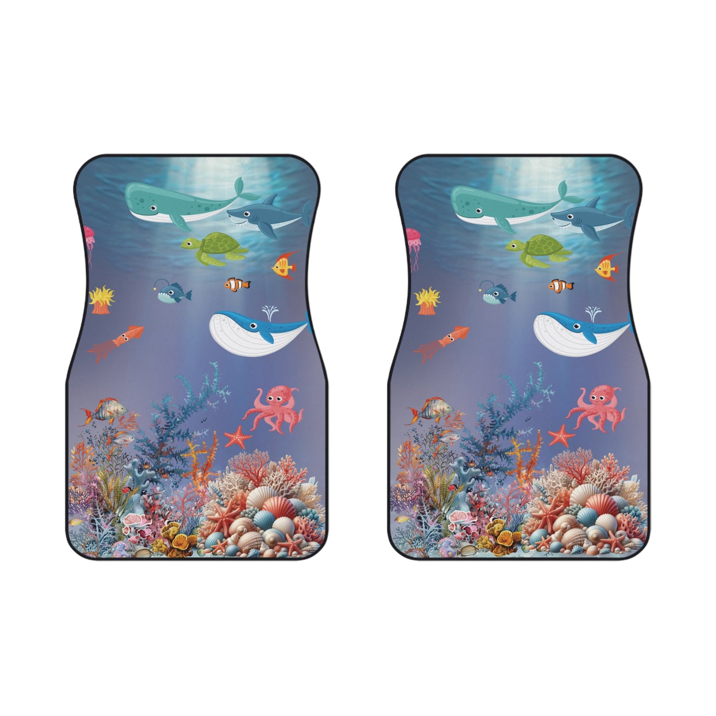 Ocean Sea Animals Car Floor Mats – 2-Piece Front Set, Durable & Stylish, Universal Fit