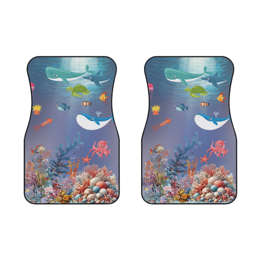 Ocean Sea Animals Car Floor Mats – 2-Piece Front Set, Durable & Stylish, Universal Fit