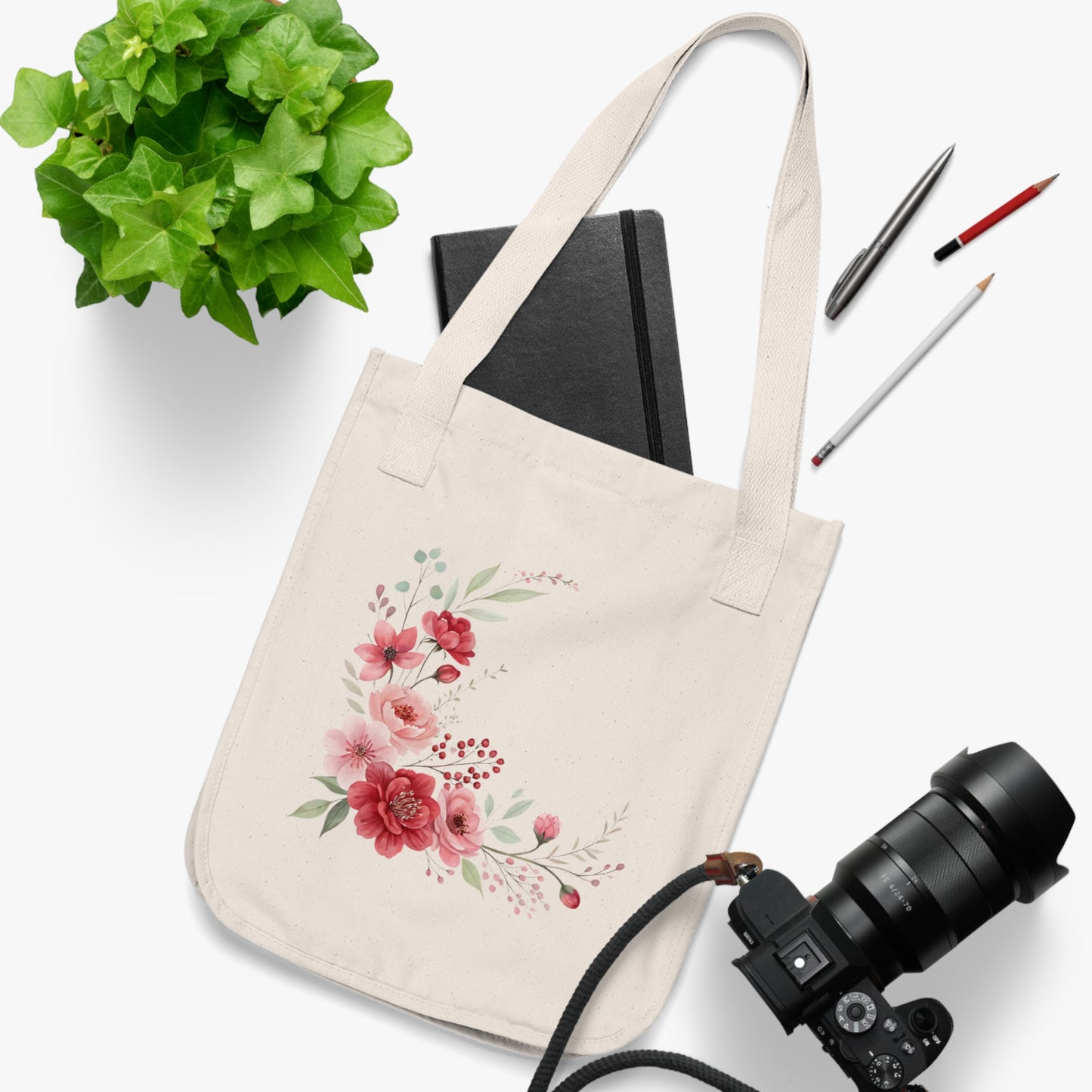 Flowers Frame Floral Organic Canvas Tote Bag - Eco-Friendly Carryall for Everyday Use