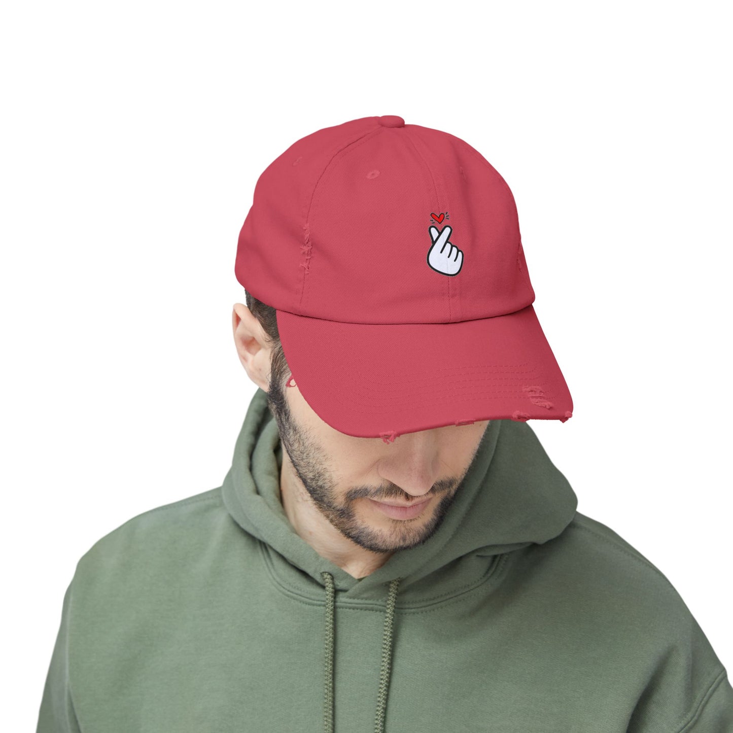 Heart Gesture Vintage Distressed Dad Hat Unisex Adjustable Cotton Twill Baseball Cap for Casual Everyday Wear