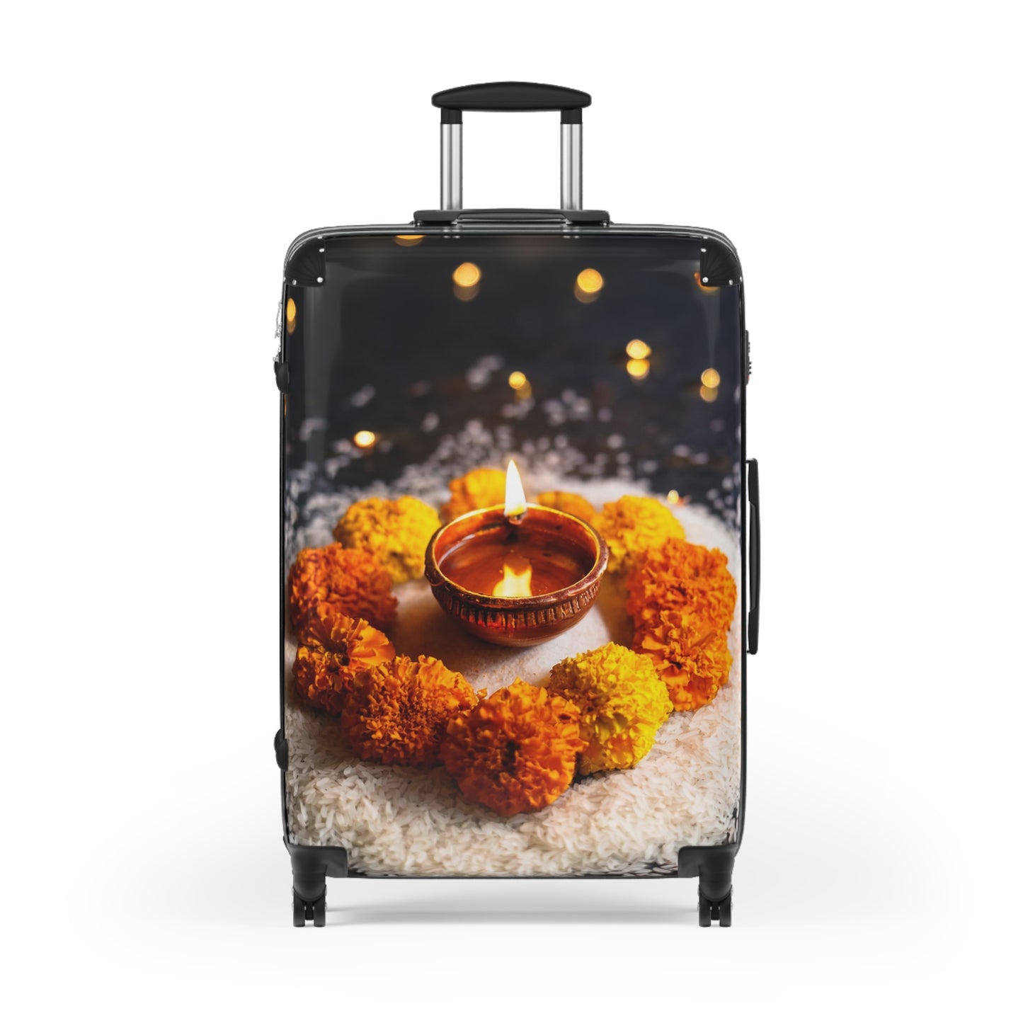 Nature Flowers Floral Lit Diya Surrounded Art Carry-On Suitcase - Stylish Luggage for Travelers