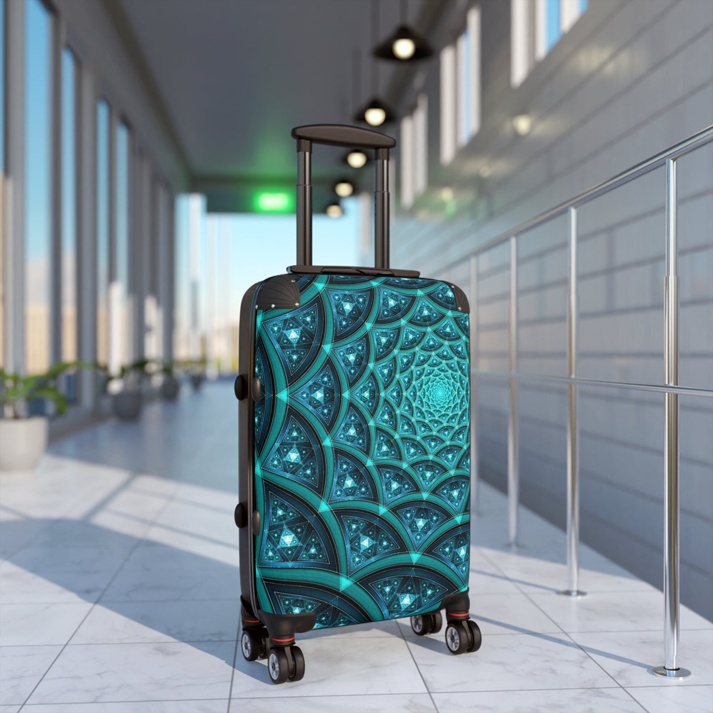 Abstract Fractal Teal Carry-On Suitcase - Stylish Luggage for Travelers