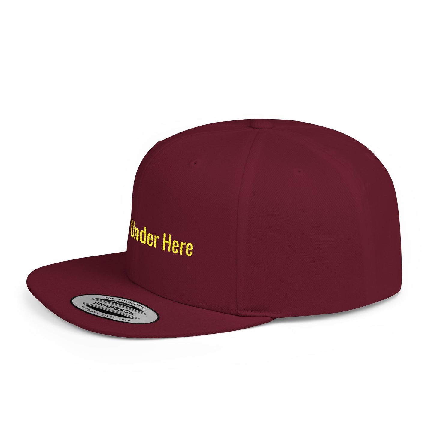 Text Brains Under Here Flat Bill Snapback – Lightweight, Custom Fit, Premium Quality