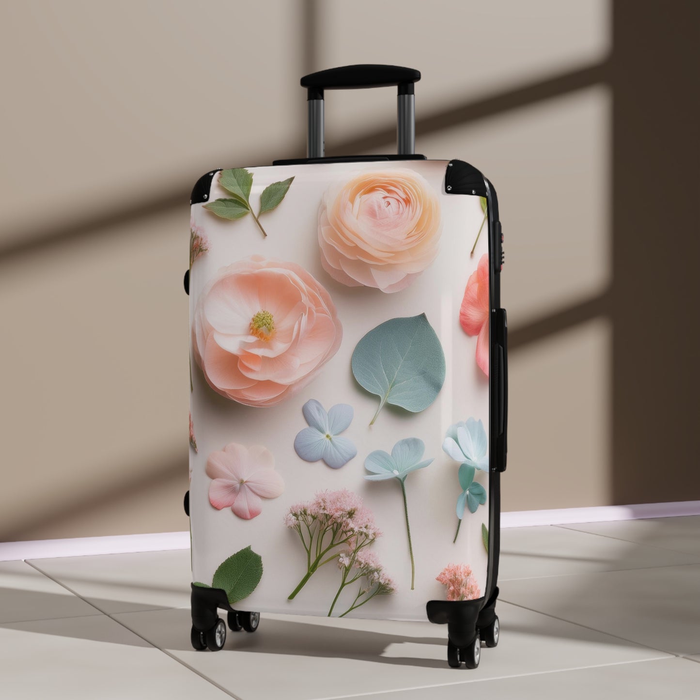 Nature Flowers Floral Pink On White Art Carry-On Suitcase - Stylish Luggage for Travelers