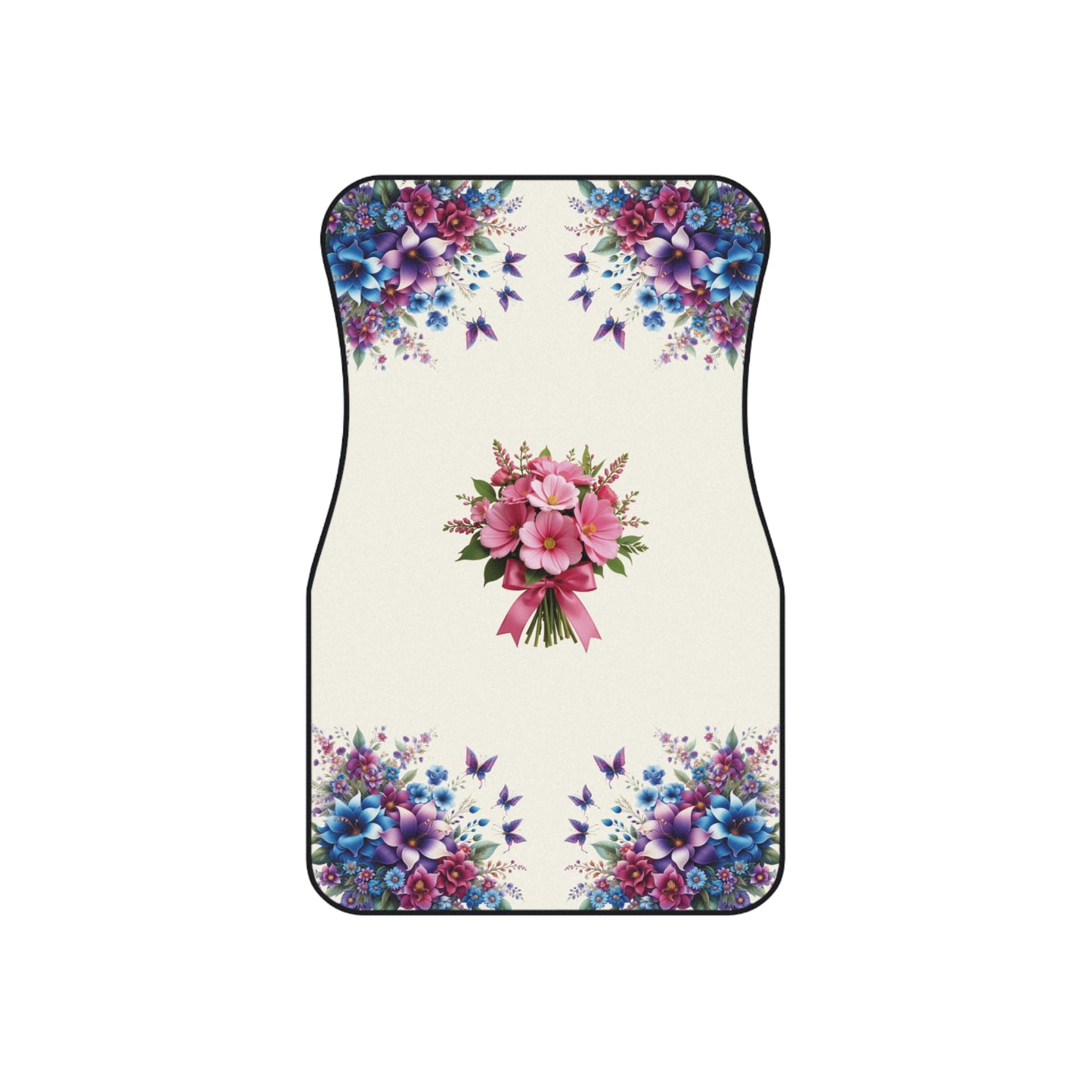 Flowers Purple Blue Car Floor Mats – 2-Piece Front Set, Durable & Stylish, Universal Fit