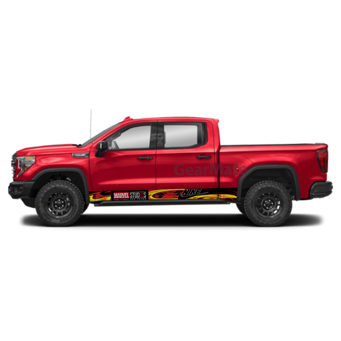 Racing Fire Red Marvel Nike Panel Graphic Decal Kit (Left & Right Sides) - High Quality Vinyl for Trucks & SUVs