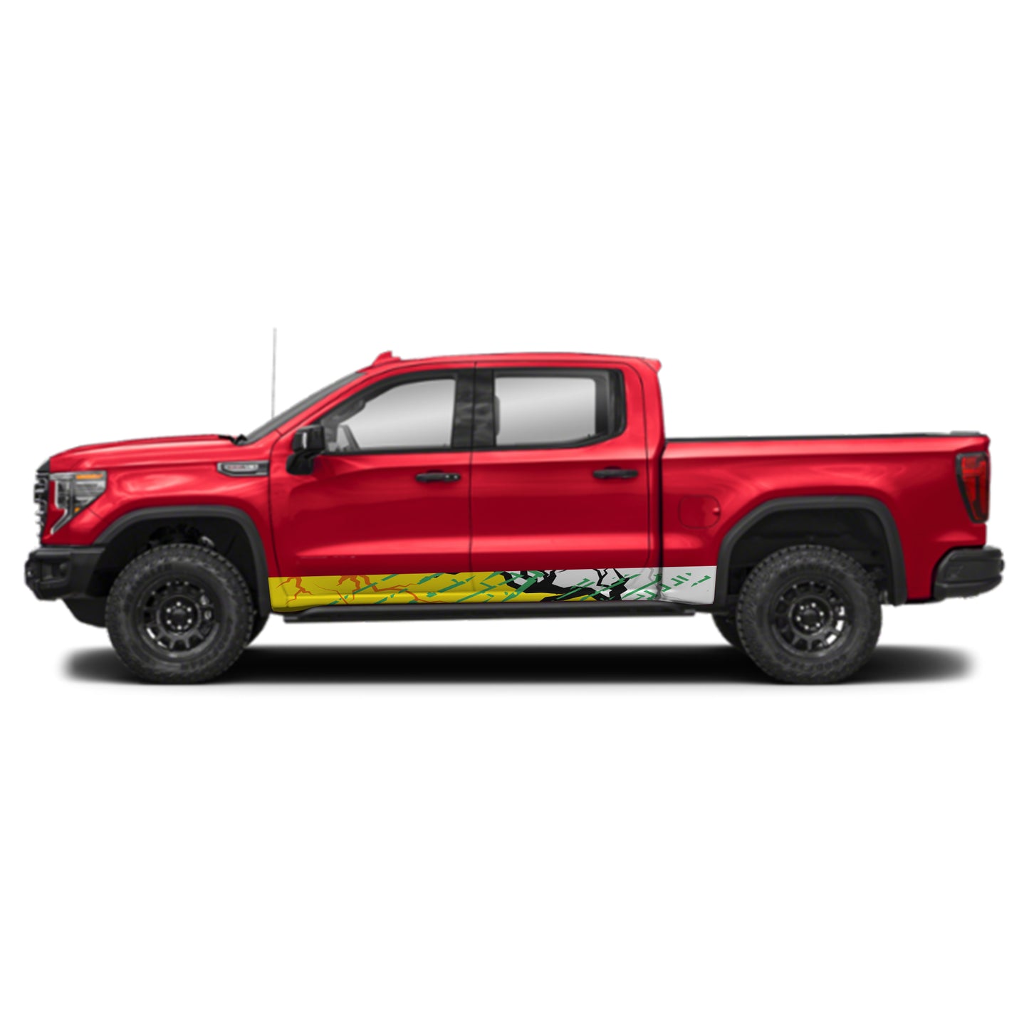 Ground Cracking Yellow Rocker Panel Graphic Decal Kit (Left & Right Sides) - High Quality Vinyl for Trucks & SUVs
