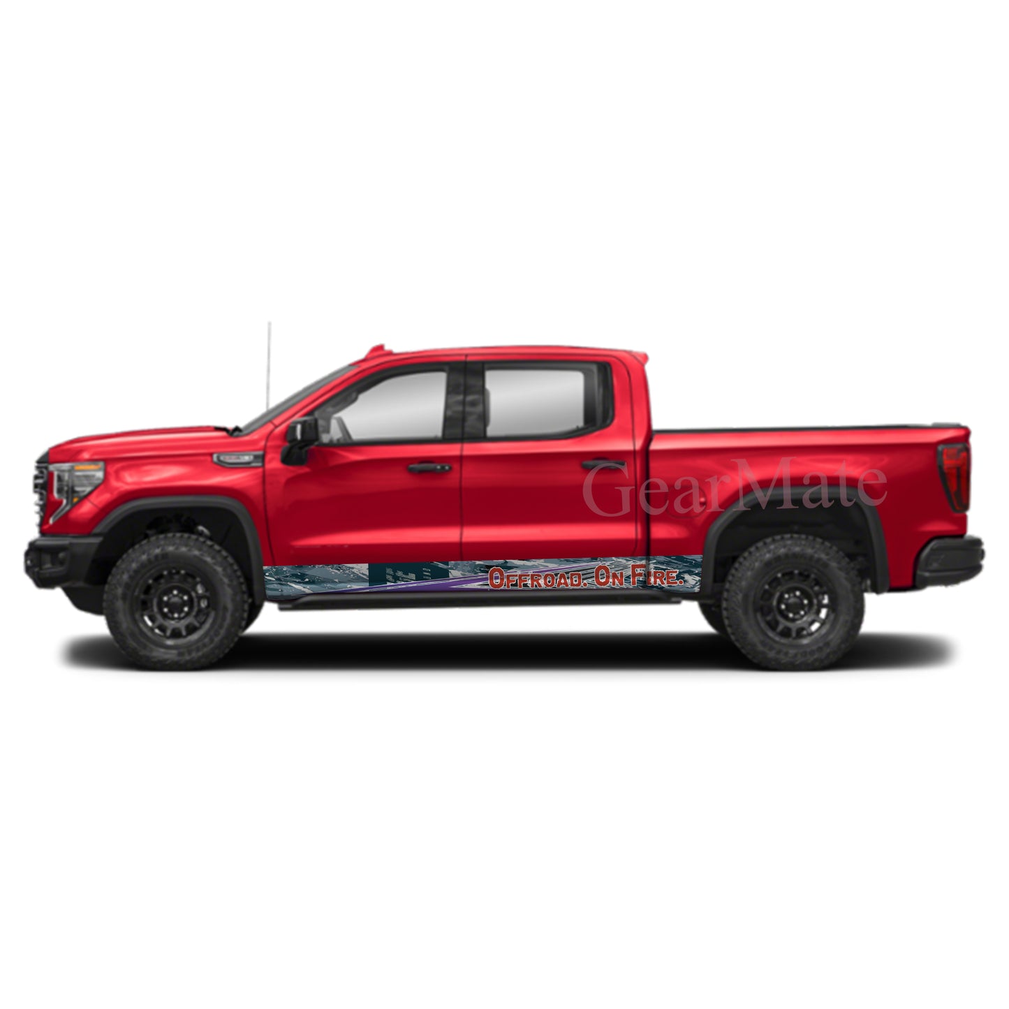 Off Road On Fire Rocker Panel Graphic Decal Kit (Left & Right Sides) - High Quality Vinyl for Trucks & SUVs