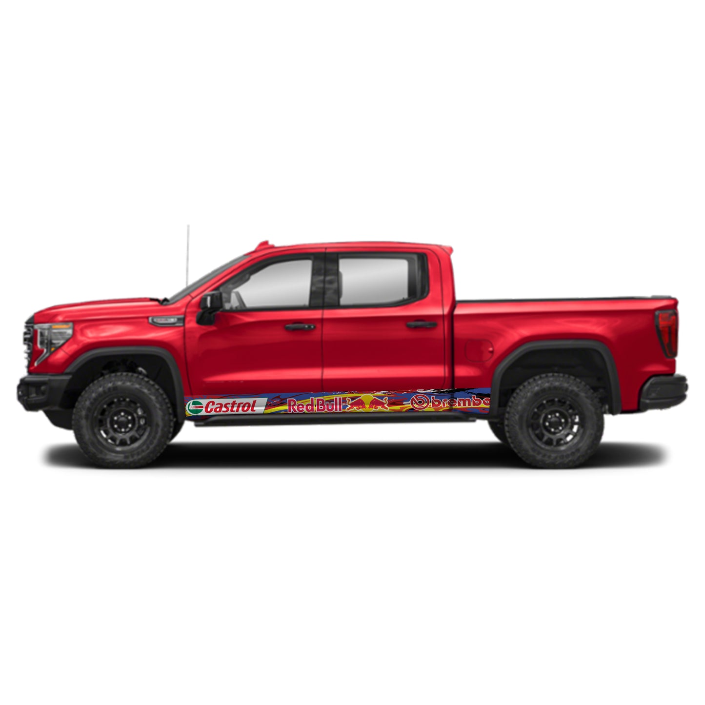 Sport Fire Blue Brembo Castrol Redbull Rocker Panel Graphic Decal Kit (Left & Right Sides) - High Quality Vinyl for Trucks & SUVs
