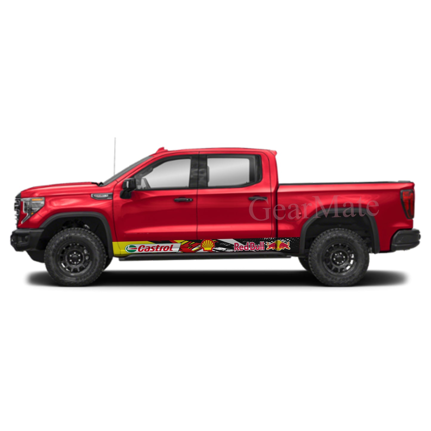 Racing Stripe Bolt Red Castrol Rocker Panel Graphic Decal Kit (Left & Right Sides) - High Quality Vinyl for Trucks & SUVs