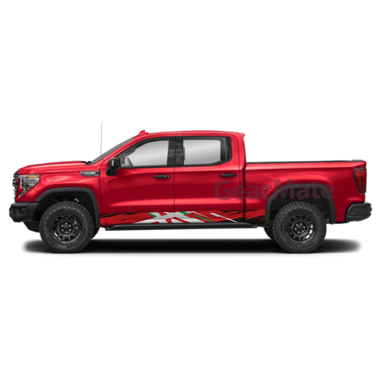Racing White Green Red Rocker Panel Graphic Decal Kit (Left & Right Sides) - High Quality Vinyl for Trucks & SUVs