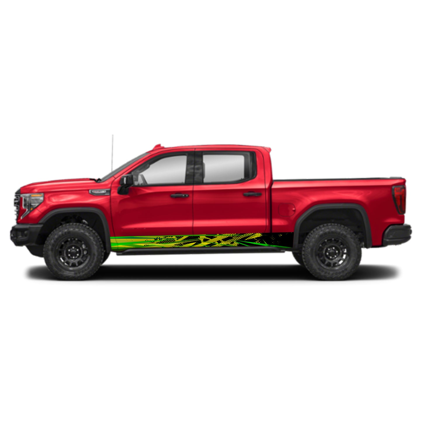Green Yellow Stripes Rocker Panel Graphic Decal Kit (Left & Right Sides) - High Quality Vinyl for Trucks & SUVs