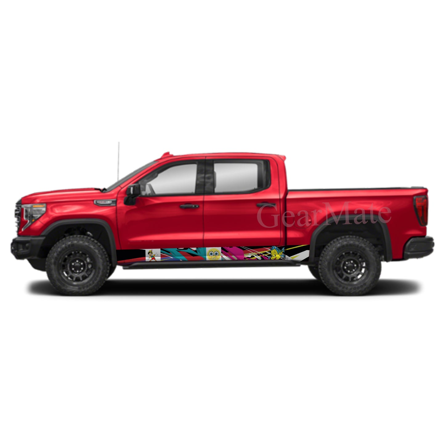 Racing Stripe Colorful Sponge Bob Rocker Panel Graphic Decal Kit (Left & Right Sides) - High Quality Vinyl for Trucks & SUVs