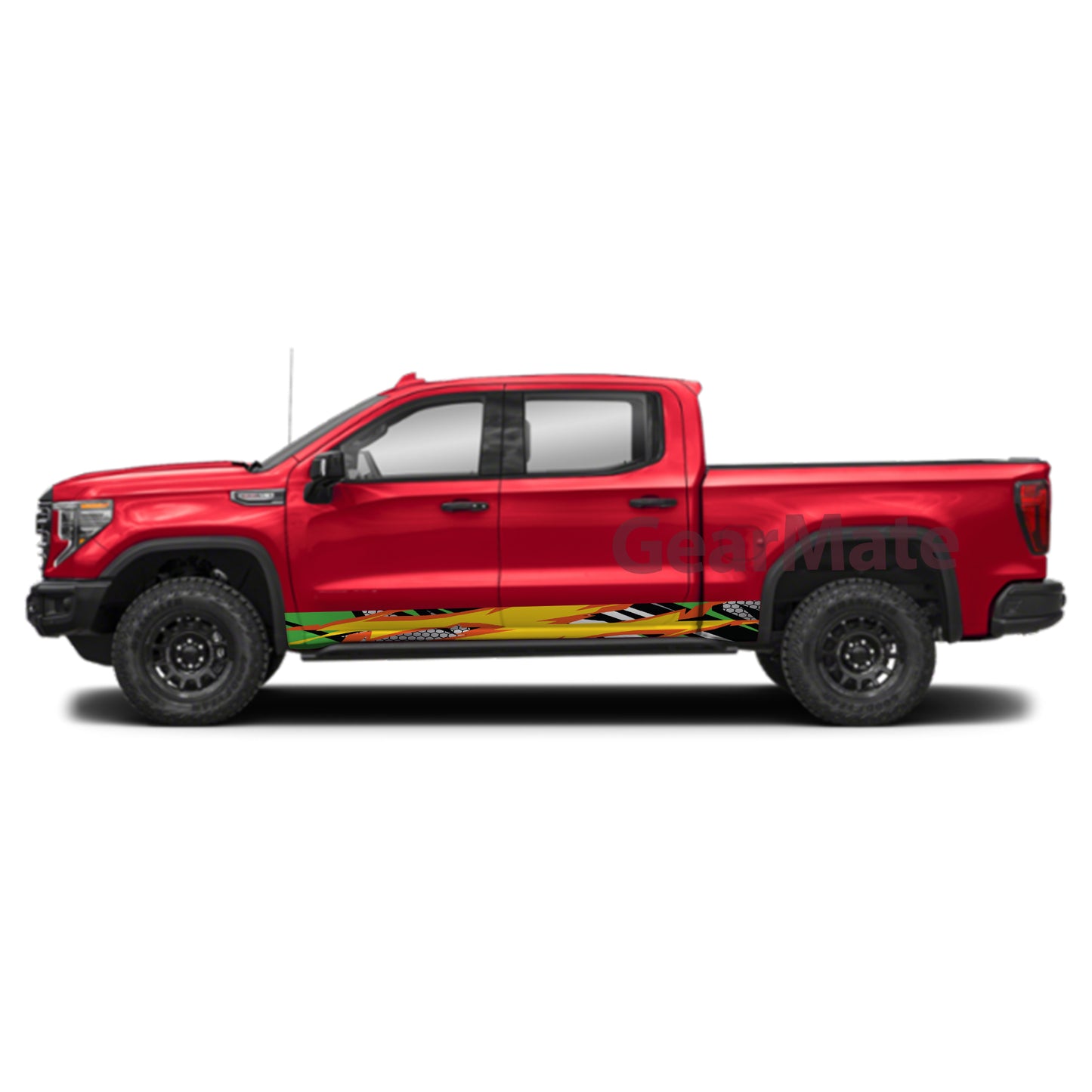 Racing Fire Yellow Green Rocker Panel Graphic Decal Kit (Left & Right Sides) - High Quality Vinyl for Trucks & SUVs