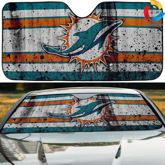 Miami Dolphins NFL Football Team Grunge Style Cover Reflective Car Sunshade – Premium Heat & UV Protection, Universal Fit