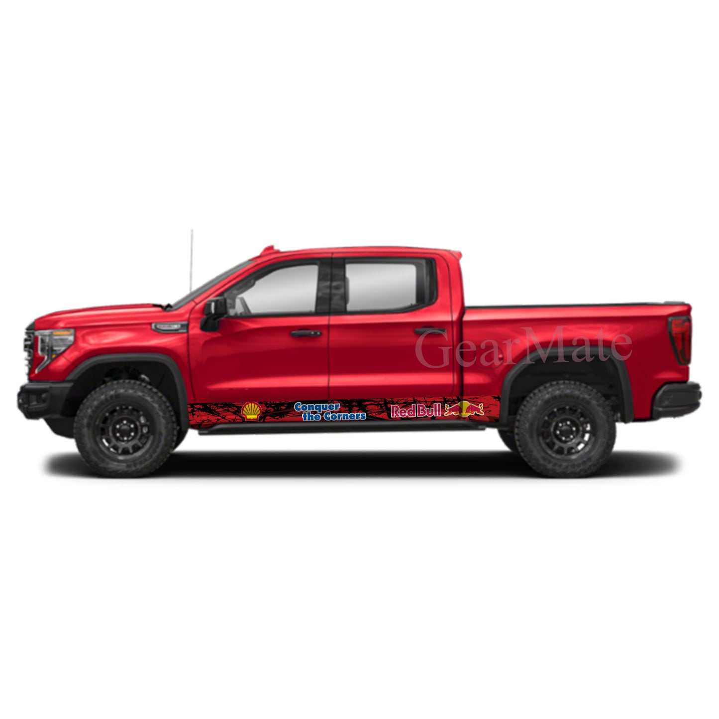 Conquer the Corners Red Bull Rocker Panel Graphic Decal Kit (Left & Right Sides) - High Quality Vinyl for Trucks & SUVs
