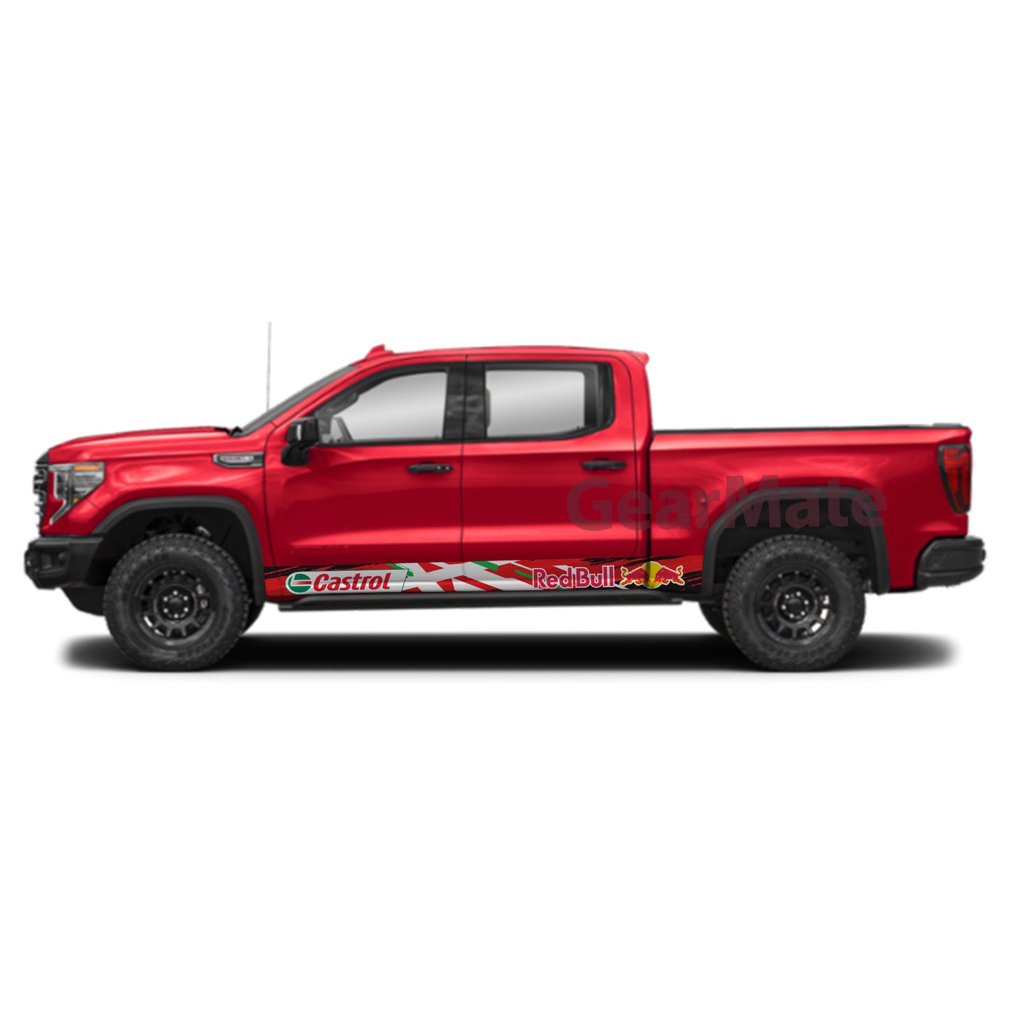 Racing White Green Red Castrol Redbull Rocker Panel Graphic Decal Kit (Left & Right Sides) - High Quality Vinyl for Trucks & SUVs