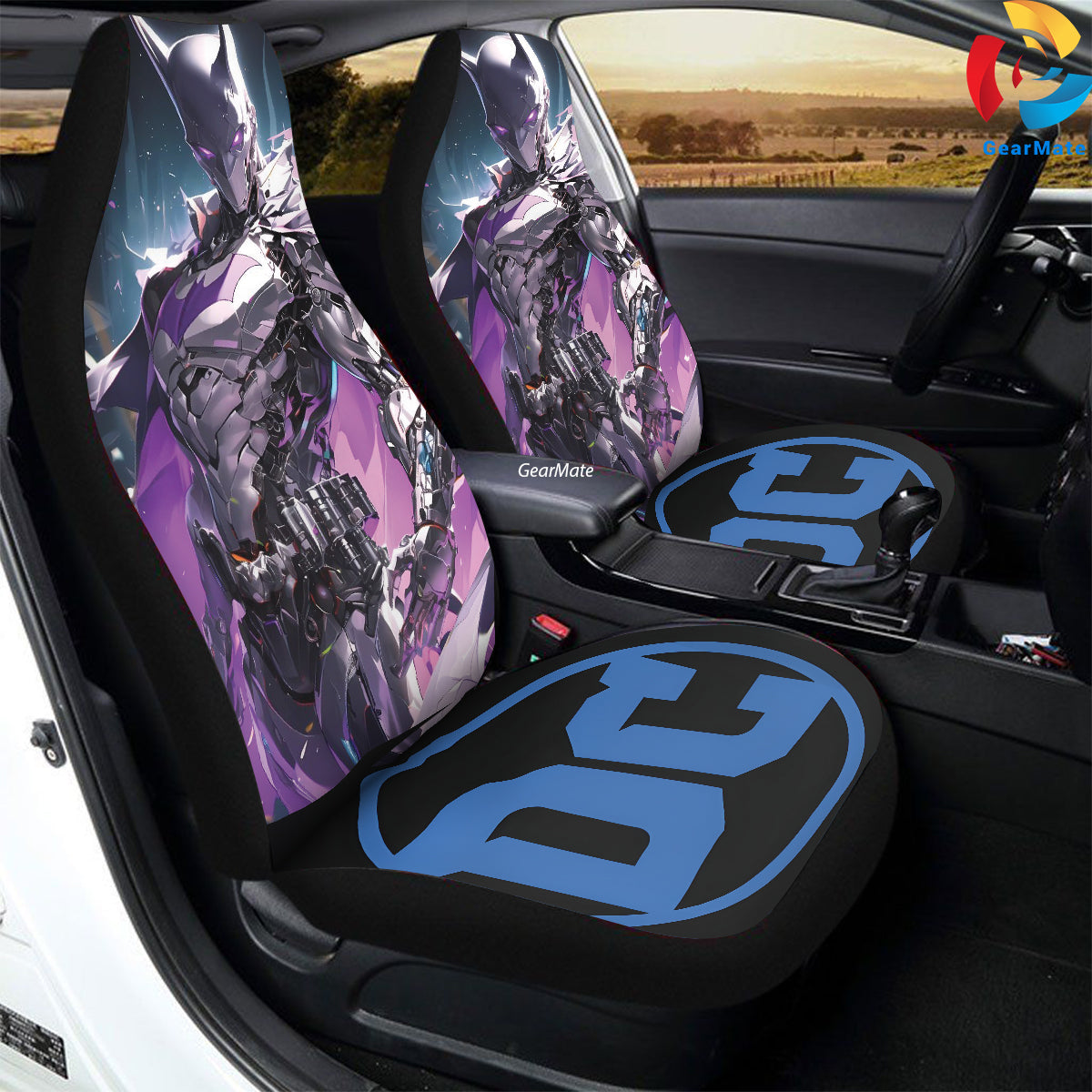 DC Skinny Batman Purple Car Seat Covers – High Quality Graphic and Polar Fleece Protector Set