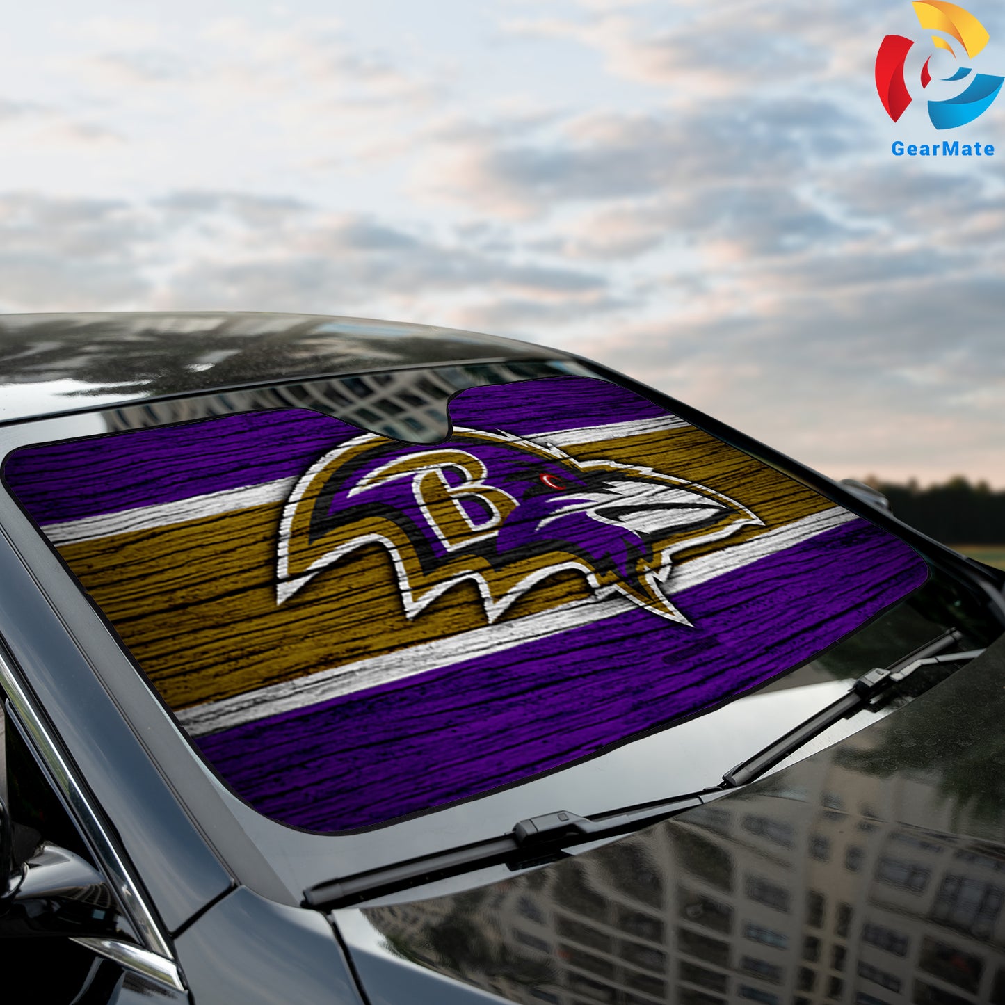 Baltimore Ravens NFL Team Wooden Texture Reflective Car Sunshade – Premium Heat & UV Protection, Universal Fit