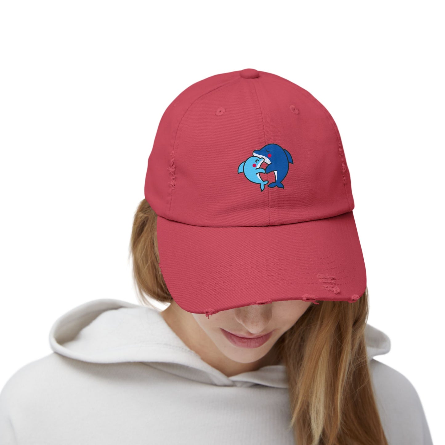 Dolphin Couple Vintage Distressed Dad Hat Unisex Adjustable Cotton Twill Baseball Cap for Casual Everyday Wear