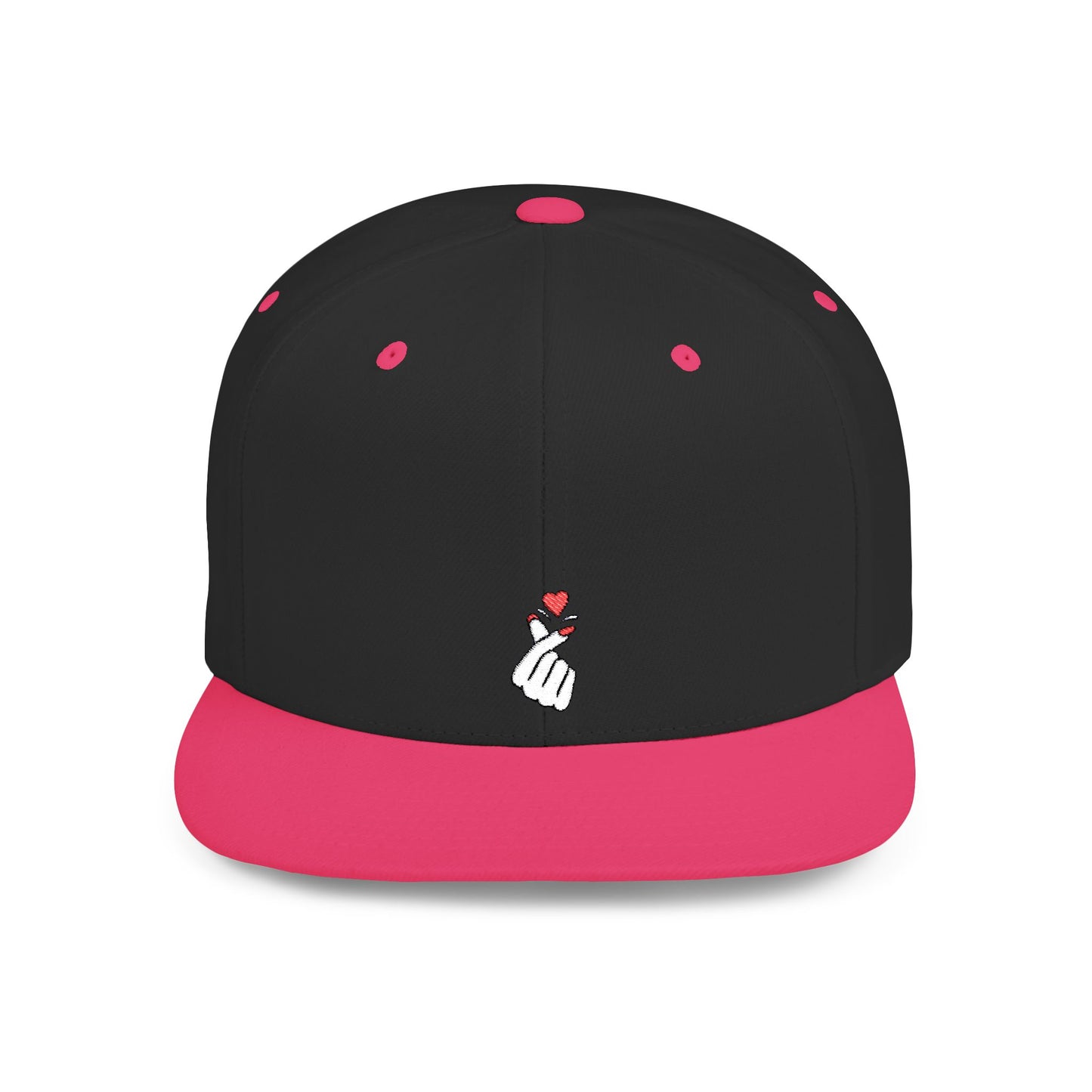 Icons Embroidered Heart Hand Gesture Flat Bill Snapback – Lightweight, Custom Fit, Premium Quality