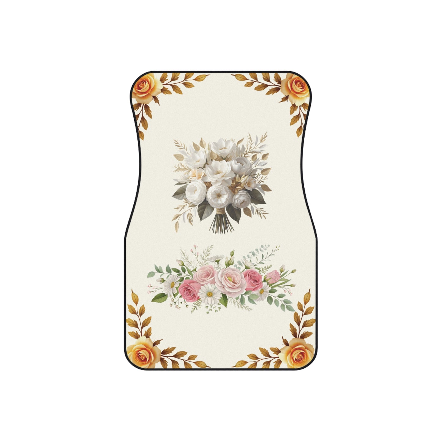 Flowers Colorful White Flowers Car Floor Mats – 2-Piece Front Set, Durable & Stylish, Universal Fit