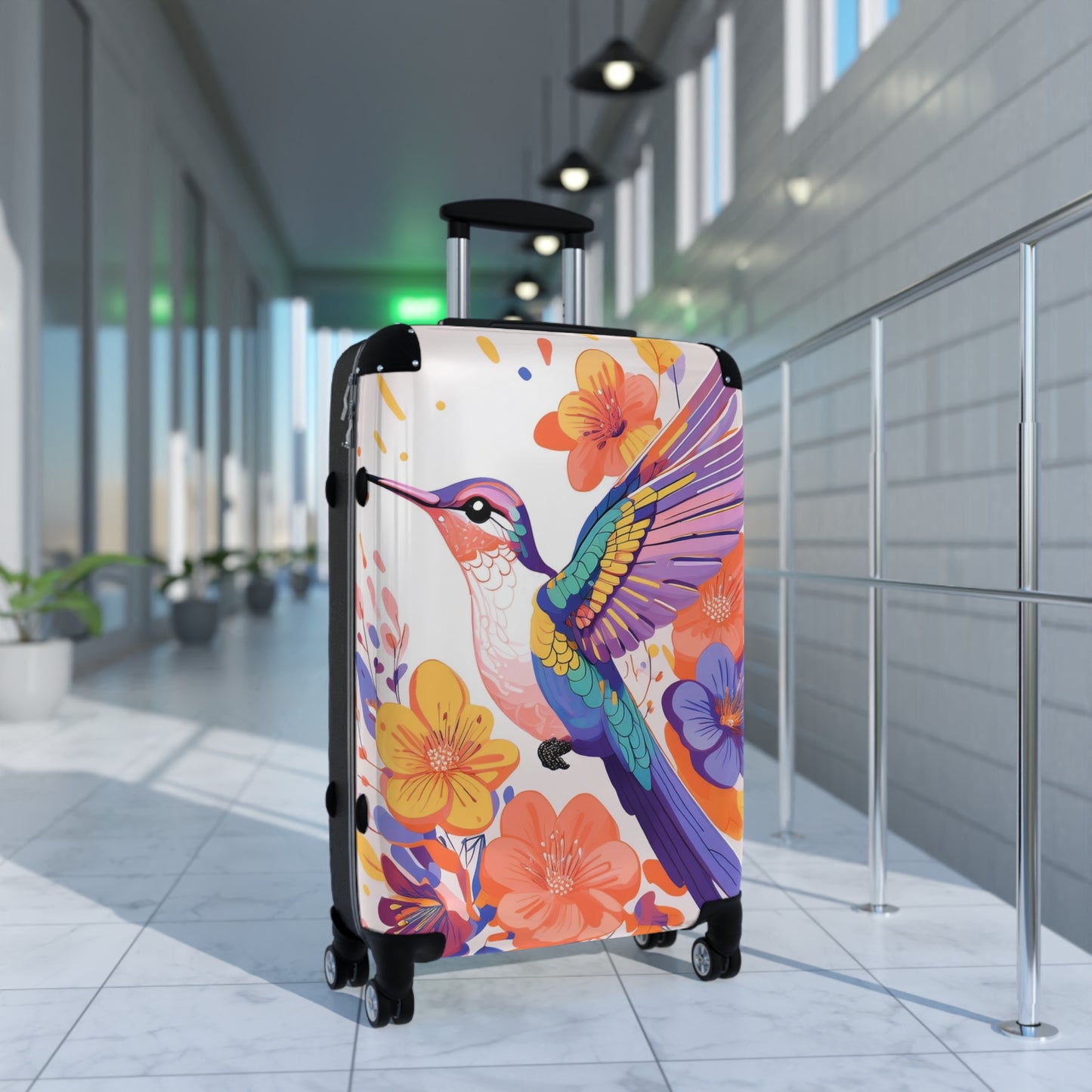 Nature Flowers Floral Hummingbird in Flight Art Carry-On Suitcase - Stylish Luggage for Travelers